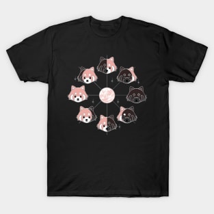 Kawaii Red Panda Phases of the Moon in Aesthetic Peach Blush Pink T-Shirt